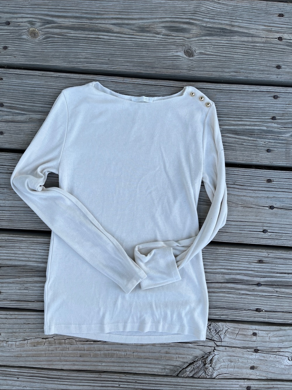 Zara Cream Boatneck Long-Sleeve Top with Shoulder Buttons